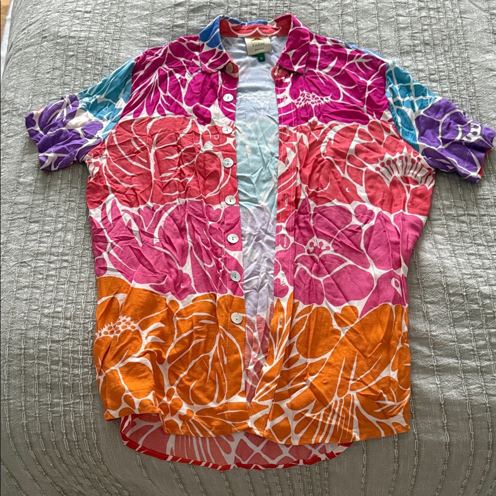 Farm Rio Colorful Floral Button-Up Shirt